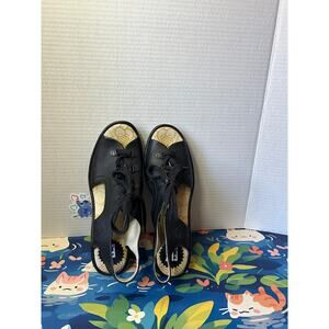 FLY London Women’s 40 US 9.5 YIFA Black Leather Lace Up Wedge Sandals